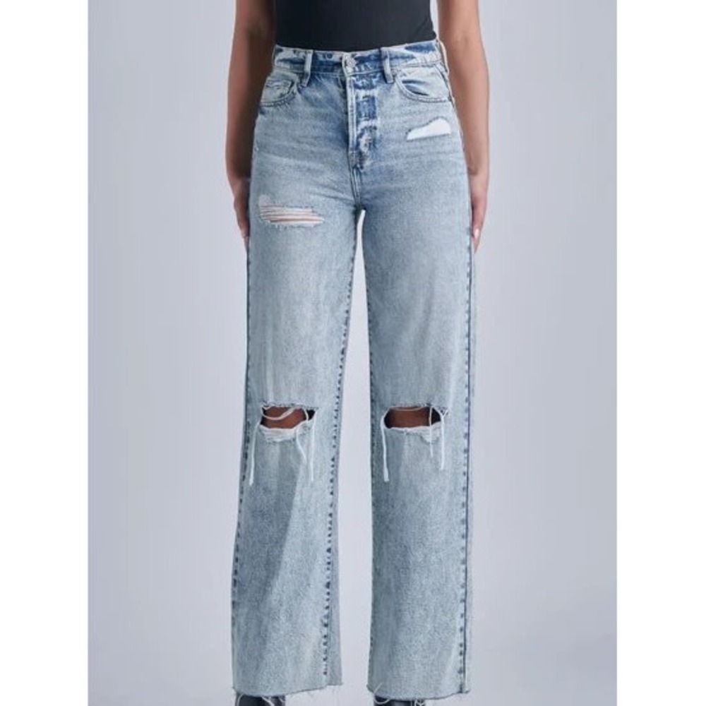Hidden Jeans High Waisted Wide Leg Distressed Light Wash Button Fly Denim 24